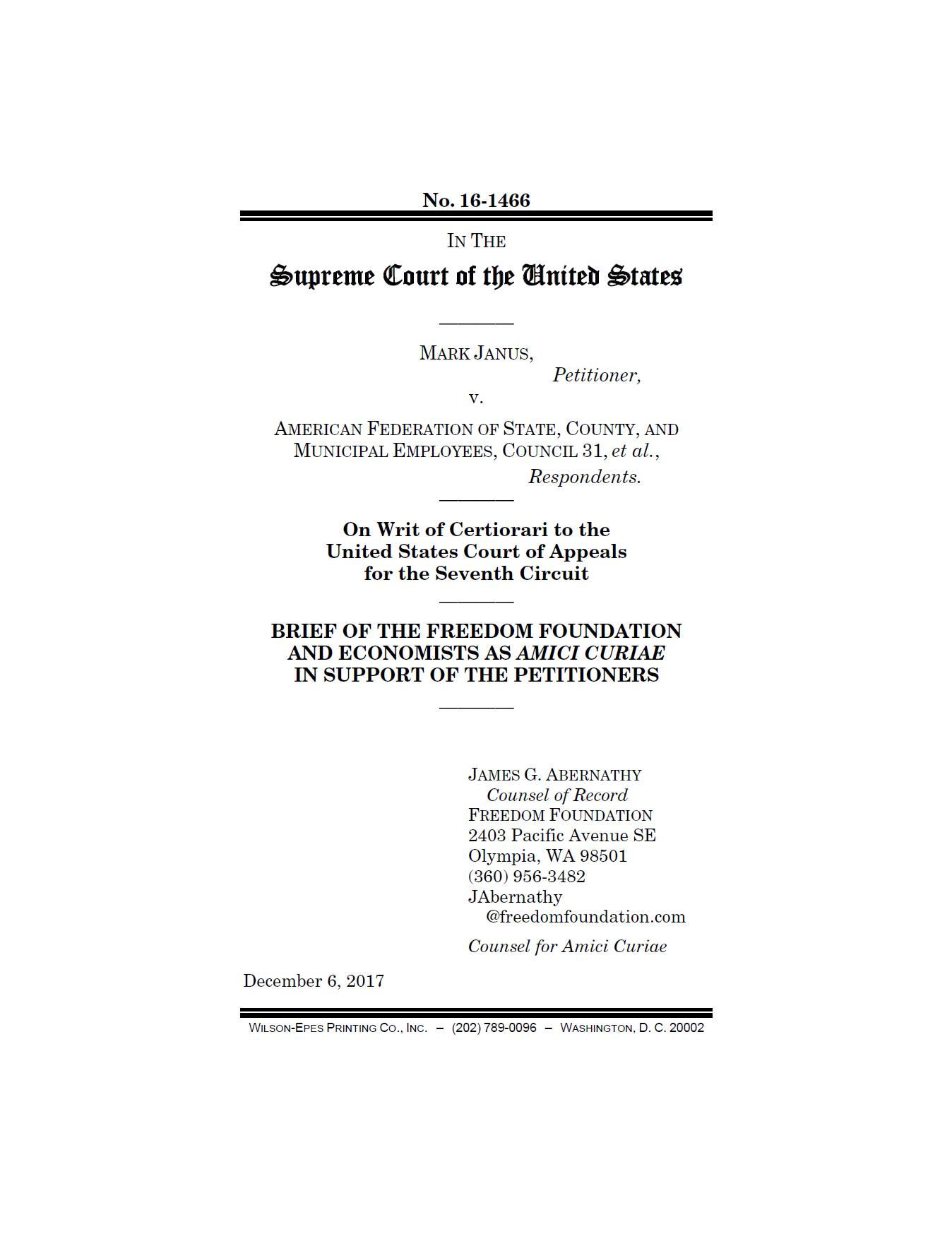Amicus brief cover image Freedom Foundation